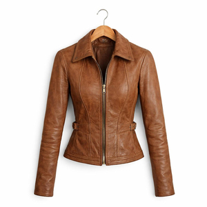 Chaqueta de Cuero de Oveja Premium para Mujer, Estilo Motero, Teñida, Suave, para Invierno, Ropa Casual de Calle - Product Image 1