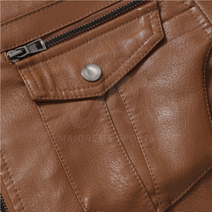 Chaqueta de cuero genuino para hombre con cuello alto y bolsillos, ideal para motociclismo y uso casual. - Product Image 5