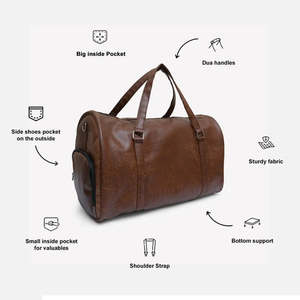 Bolsa de Viaje de Cuero Personalizada, Unisex, para Fin de Semana, con Cierre de Cremallera y Asas Dobles, Fabricante y Proveedor - Product Image 6