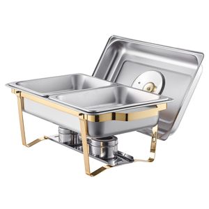 Set Scaldavivande in Acciaio Inossidabile da 4 Qt (2 Pezzi) con 4 Vaschette a Mezza Misura e Scaldavivande Rettangolare (Controllo Manuale della Temperatura) - Product Image 1
