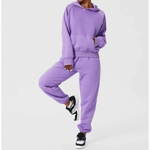 Conjunto Deportivo con Capucha para Mujer, Color Sólido, Manga Larga, Casual, Pantalones Deportivos Transpirables de Algodón con Bolsillos, Corte Holgado, para Otoño - Product Image 3