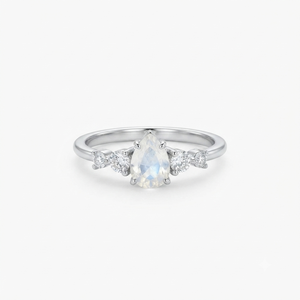 Pear Cut MoonStone Engagement Ring 925 Silver And Plated Gold Our Rose Gold Side Stone Moissanite for Women - Product Image 5