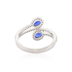 14K Solid <b>Gold</b> Oval Sapphire Diamond Bypass <b>Cocktail</b> <b>Ring</b> for Women - Product Image 6
