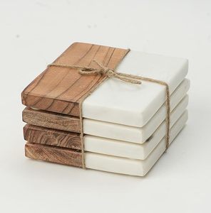 Marblewood Love Brown Coasters Set of 4 Handmade Marble Wood Drink Coasters with Heart Design <b>table</b> Protection for Coffee Tea - Product Image 1