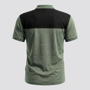 เสื้อโปโลชาย ดีไซน์แผ่นผ้าตัดต่อสีเขียวมะกอกและสีดำ ผ้าฝ้ายปิเก้ คอวีทรงคม แขนสั้น - Product Image 2