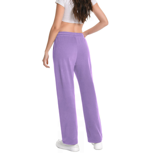 Pantalones Deportivos Morados para Mujer, Cintura Elástica con Cordón, Pantalones Casuales con Bolsillos Laterales, Estilo Transpirable de Algodón Tejido para Otoño - Product Image 3