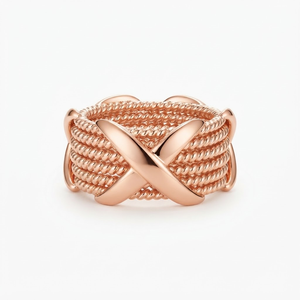Rose Gold Plated Eco-Friendly <b>Brass</b> Braided Statement <b>Ring</b> Textured Fashion Band for Women Party Jewelry - Product Image 1