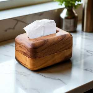 Elegante Caja de Madera para Pañuelos de Primera Calidad con Diseño Floral Grabado para Decoración de Sala de Estar y Mesa de Comedor Tradebyd - Product Image 1