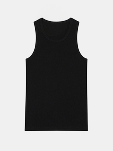 เสื้อกล้ามถักทรงร่องสีดำสำหรับผู้ชาย คอกลม สไตล์ลำลอง สีพื้น - Product Image 4