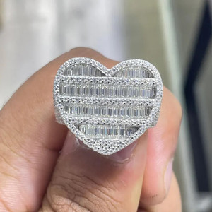 Luxury Hip Hop Moissanite Diamond Heart <b>Ring</b> For <b>Men</b> Baguette Stone Fashion Jewelry <b>Ring</b> - Product Image 3