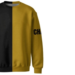 Sudadera de Hombre para Invierno, Bordada, con Bloques de Color, Cuello Redondo, Corte Regular, Felpa, 100% Algodón, Casual, Negro y Amarillo Mostaza - Product Image 5