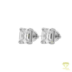 Exclusive VVS Lab Grown Diamond 925 <b>Sterling</b> <b>Silver</b> Emerald Shape <b>Stud</b> <b>Earrings</b> With Modern Two Tone Design - Product Image 3