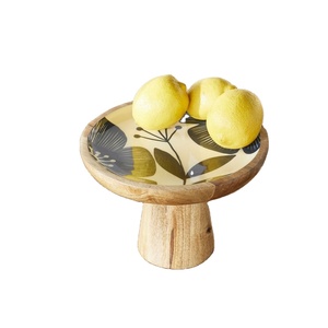 Handmade Enamel Mango Wood <b>Cake</b> <b>Stand</b> Round Pedestal Cupcake Holder for Wedding Party Decorative Wooden Fruit Dessert Platter - Product Image 1