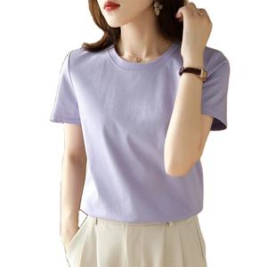 Verano 100% algodón Mujer seda Camisetas cuello redondo manga corta suelta recta Tops Simple Casual camisetas - Product Image 1