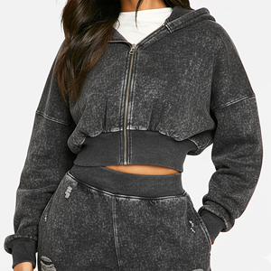 Sudaderas con capucha para mujer, estilo moderno, con diseño corto y lavado ácido, con impresión de logotipo personalizado, sudaderas con capucha tipo crop top para mujer. - Product Image 5