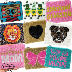 Mini Fashion Handmade Embroidered Cotton Fabric Beaded Seed <b>Beads</b> Coin Pouch Zipper Custom Animal Text Design Promotional Gift - Product Image 6