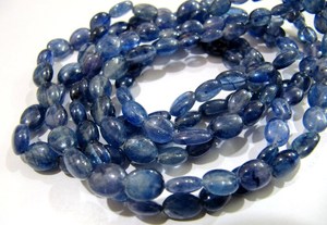 Perles de saphir bleu naturel, forme ovale lisse, taille 8x10mm, brin de 4 pouces, perles en pierre - Product Image 5