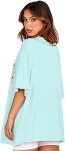 T-shirt décontracté en jersey de coton pour femme, bleu clair à imprimé floral, col rond, manches courtes, coupe ample, idéal printemps-été - Product Image 4
