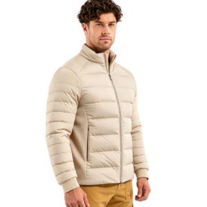 Veste matelassée beige pour homme, col montant, coupe-vent, décontractée, hiver, avec fermeture éclair, coupe régulière, rembourrage en polyester - Product Image 3