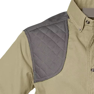 Chemise de pêche à manches longues pour homme, vert olive avec patchwork gris, UPF 35, polyester respirant, fermeture à boutons - Product Image 3