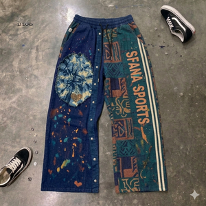 Premium Retro Graphic Canvas Breathable <b>Trousers</b> <b>Men</b> Streetwear Vintage Print Loose Fit Casual Sweatpants <b>Elastic</b> Waist - Product Image 5