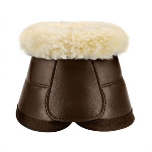 Bottes de transport pour chevaux en cuir synthétique marron OEM avec garniture en fausse fourrure, bandages de jambe de couleur unie pour chevaux - Product Image 1