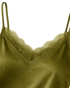 Olive Green Satin Camisole Shorts Set Women Sleepwear <b>Lace</b> Trim Spaghetti Strap Breathable Summer Nightwear Pajama Set Lounge - Product Image 5