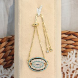 Pulsera deslizante de cristal multicolor con Zirconia cúbica Pulsera de cadena Bolo chapada en oro Micro Pave - Product Image 3