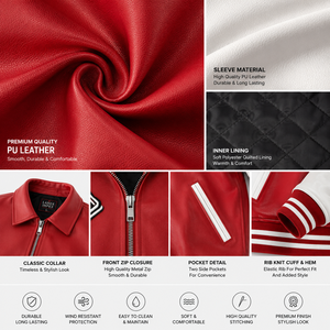 Custom Red <b>White</b> Leather Varsity <b>Jacket</b> for <b>Men</b> Premium Letterman Bomber <b>Jacket</b> with Chenille Embroidered Patches OEM Supplier - Product Image 5