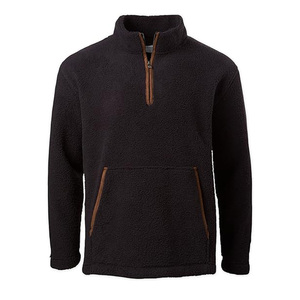 Chaqueta de lana sherpa negra para hombre, gruesa, con cuello alto y media cremallera, abrigo de invierno - Product Image 1