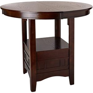 <b>Solid</b> <b>Wood</b> <b>Round</b> Counter Height <b>Dining</b> <b>Table</b> with Shelf Dark Rosy Brown Finish 1pc <b>Table</b> Only - Product Image 3