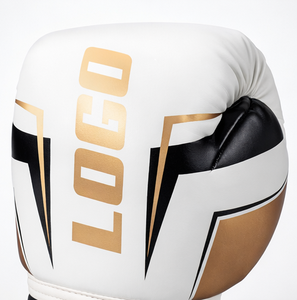 Gants de boxe en cuir blanc avec impression dorée, fermeture Velcro, pour adultes, équipement d'entraînement d'arts martiaux, design respirant - Product Image 3