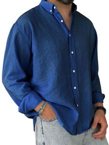 Camisa a Cuadros Gingham Casual para Hombre, 100% Algodón, Cuello Mao, Corte Holgado, Manga Larga, Exportación de BD - Product Image 6
