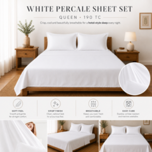 <b>White</b> 190 TC Percale Bed <b>Sheet</b> Set American Includes 4 Pieces-Fitted <b>Flat</b> Queen for Home Hotel Bedding Twin Option Available - Product Image 1