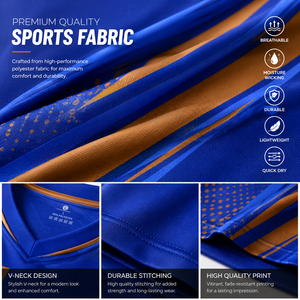 Ensemble d'uniformes de football personnalisés en gros – Maillot et short de football professionnels bleus et marron sublimés pour équipes de club et d'école - Product Image 5