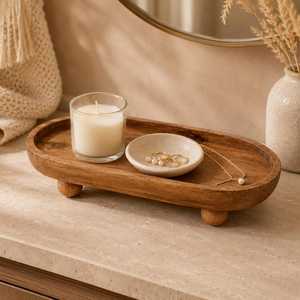 Porte-bougie ovale en laiton et verre, éco-responsable, moderne, avec trépied surélevé, pour la décoration de Noël, fait main - Product Image 1