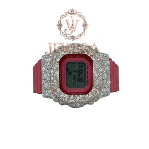 Indian Manufacture Moissanite <b>Red</b> Rubber Diamond Watch for Business Wear Night Events and Luxury Looks Available for Best Price - Product Image 2