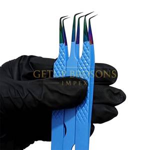 Pince à épiler pour cils GETUP BROSONS IMPEX, acier inoxydable bleu, pointe lisse arc-en-ciel, précision 90 degrés, 10 mm - Product Image 5