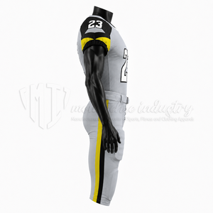 Ensemble d'uniformes de football américain personnalisés, gris, noir, jaune, maillot, pantalon rembourré, vêtements de sport d'équipe, OEM ODM, écologiques, séchage rapide - Product Image 4