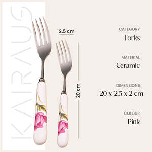 Juego de 6 tenedores metálicos con mango de cerámica Regal Rose para fruta, vajilla para el hogar y restaurantes, para el regreso a clases - Product Image 4