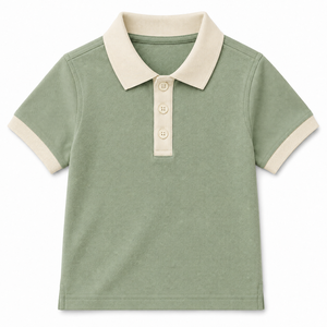 Polo pour garçons à col contrastant, manches courtes, en coton tricoté uni anti-boulochage, décontracté, été, pour enfants - Product Image 2