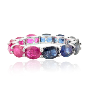14K Solid Gold Pink Sapphire & Emerald Eternity Band-Prong Set Gemstone Ring - Product Image 2