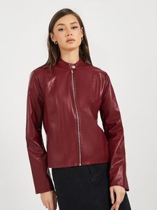 <b>Leather</b> Bomber <b>Jacket</b> Women Men Unisex Black Zipper Closure Solid Color Autumn <b>Winter</b> Wear Regular Fit Slim Style Eco-Friendly - Product Image 6