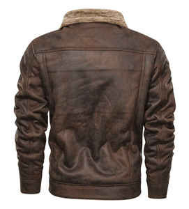 Men's Black <b>Suede</b> Leather <b>Jacket</b> With Faux Fur Lining Windproof Moto Biker Style Winter Outerwear Regular Fit Turn-down Collar - Product Image 5