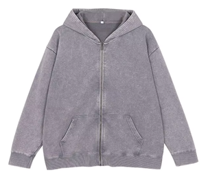 Sudadera con capucha y cremallera completa, personalizada, con lavado ácido y efecto desgastado, 100% algodón, bordada, con lavado vintage, corte oversize, unisex - Product Image 4