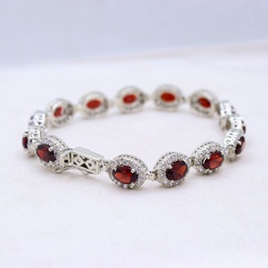 Natural Oval Shape Garnet Cubic Zircon Gemstone 925 <b>Solid</b> Sterling <b>Silver</b> Handmade Women's Classic for Certified <b>Bracelets</b> Gift - Product Image 1