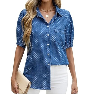 Chemises en jean décontractées pour femmes, coupe classique, pour le quotidien, vêtements professionnels, couleur noire - Product Image 3