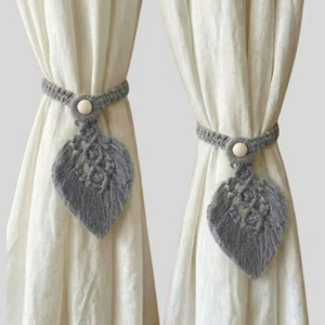 Macrame Leaf Curtain <b>Tiebacks</b> Set of 2 Handwoven Cotton Boho Window Holdbacks - Product Image 1