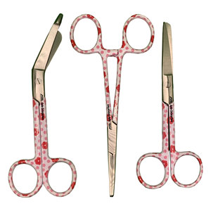 Ciseaux d'infirmière, ciseaux à pansements et forceps à artères, ciseaux de traumatologie pour infirmières, imprimés fleurs rouges et pois, lot de 3 - Product Image 1