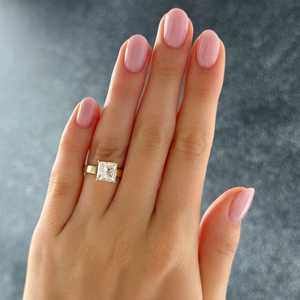 Bague de fiançailles solitaire en or massif 14K 18K avec diamant de laboratoire taille princesse, large bande plate audacieuse de 3,5 mm, 3 carats, prix d'usine - Product Image 2